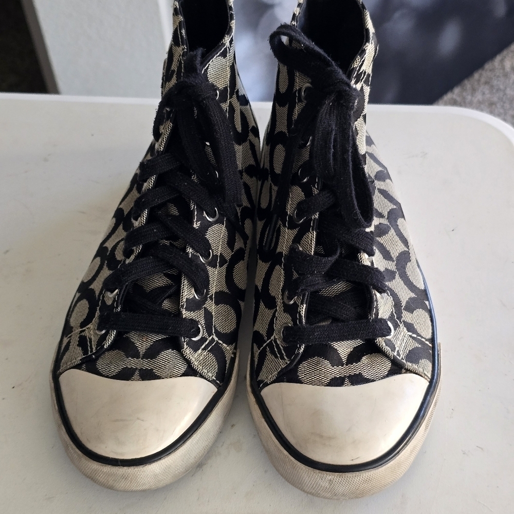 Coach Cardinal High Top Sneakers Women Sz 8B Black White Signature Logo … - Picture 9 of 16